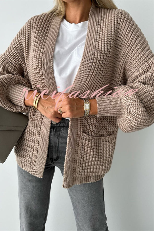 Solid Color V-neck Long-sleeved Casual Knitted Cardigan