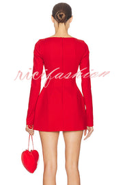 Budding Elegance Bow Detail Boat Neck Long Sleeve Mini Dress