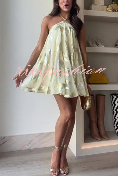 Stylish Printed Halterneck Strappy Backless Mini Dress