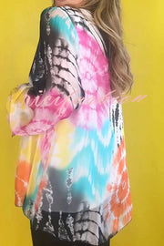 Fashionable Gradient Tie-dye V-neck Long-sleeved Casual Shirt