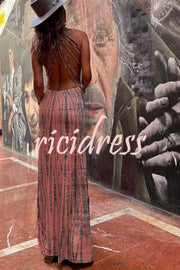 Modern Day Tie-dye Print Back Lace-up Stretch Maxi Dress