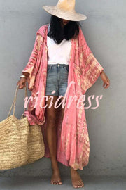 Boho Tie-dye Print Hooded Kimono Cover-up