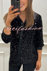 Fashion Velvet Sequined Loose Casual Long-sleeved Shirt