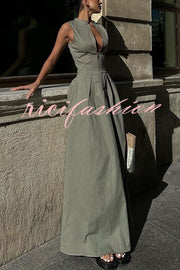 Stylish Sleeveless Zippered V-neck Slim Fit Maxi Dress