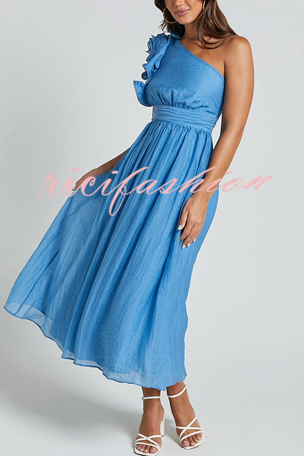 Romantic Seaside One Shoulder Frill Detail Sleeve Layered Midi Dress