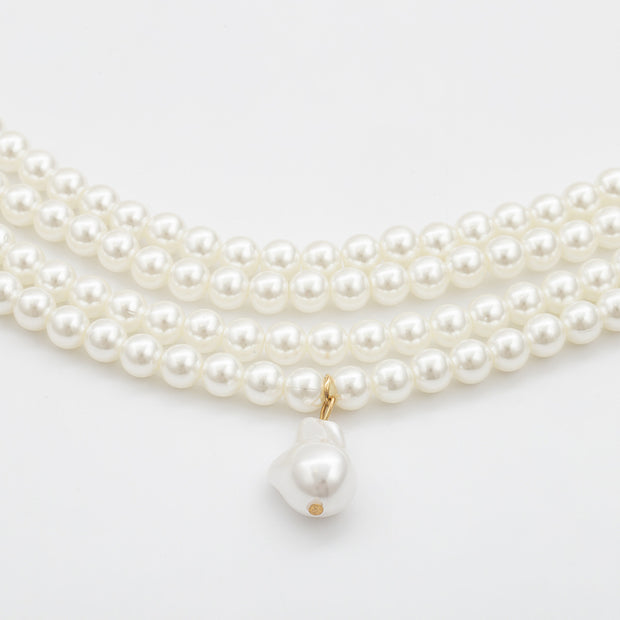 Stylish Geometric Pearl Beaded Multi-Layer Necklace