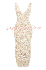 Champagne Party Rose Floral Applique Slit Pencil Maxi Dress