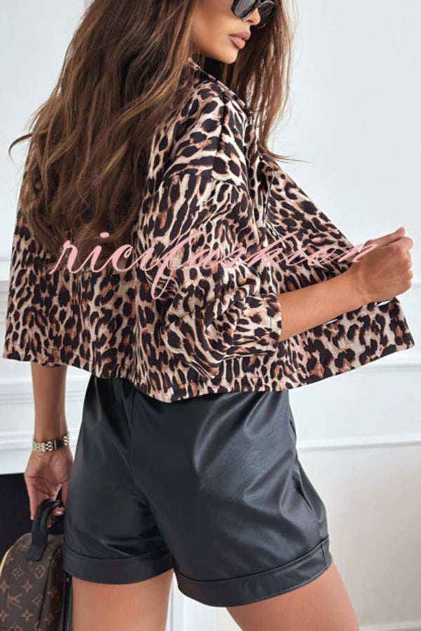 Leopard Print Long Sleeve Short Loose Casual Jacket