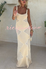 Knitted Sexy Backless Argyle Pattern Slim Fit Maxi Dress