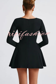 Paris Dream Sweetheart Knotted Neck Long Sleeve Stretch Mini Dress