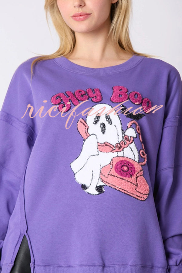 Halloween Cartoon Ghost Sequin Loose Casual Sweatshirt