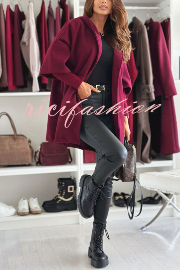 Solid Color Loose Pocket Hooded Long Sleeve Jacket