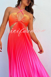 Get Ready Beautiful Gradient Print Cutout Halterneck Pleated Maxi Dress