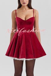 Year-end Dance Velvet Tulle Patchwork Sweetheart Neck Slip Mini Dress