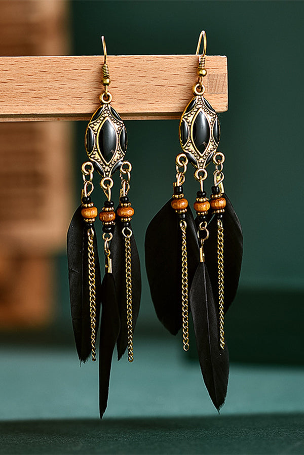 Boho Vintage Colorful Feather Tassel Dangle Drop Earrings