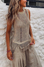 Thar Desert Sleeveless Tassel Knit Top