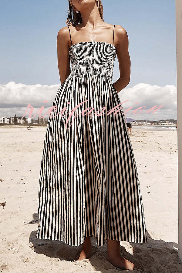 Mariela Stripe Smocked Bust Pocketed Slip Loose Maxi Dress