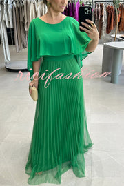 Ready for Holiday Cape Sleeve Tie-up Pleated Maxi Dress