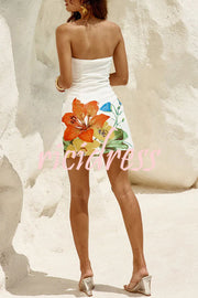 Primrose Abstract Floral Print Pocketed Strapless Mini Dress