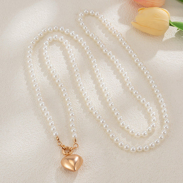 Elegant Love Pendant Imitation Pearl Multi-layer Necklace