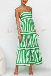 Beachy Dreams Striped Print Back Smocked Pocket A-line Slip Midi Dress