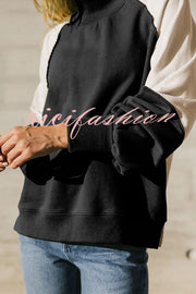 Fashionable Contrast Color Stitching Long Sleeve Loose Sweatshirt