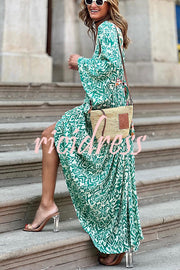 Adorable Days Totem Print V-neck Back Tie Up Vacation Maxi Dress