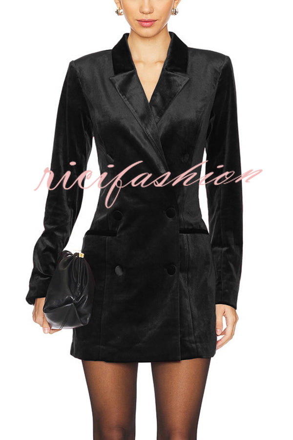 Holiday Soiree Solid Color Velvet Lapel Long Sleeve Blazer Mini Dress