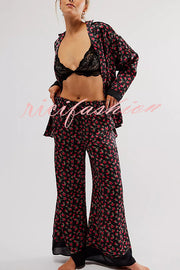 Unique Printed Lounge Long-sleeved Shirt and Elastic Waisted Baggy Pants Set