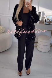 Fashion Sequin Lapel Long Sleeve Casual Blazer