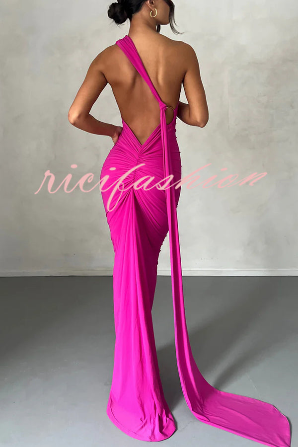 Sexy Backless Pleated Slim Solid Color Sleeveless Elegant Maxi Dress