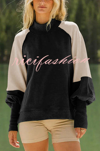 Fashionable Contrast Color Stitching Long Sleeve Loose Sweatshirt