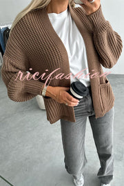 Solid Color V-neck Long-sleeved Casual Knitted Cardigan