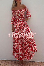 Close To The Vacation Floral Print Smocked Off Shoulder Pocketed Maxi Dress