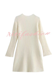 Beautiful Basic Ribbed Knit Long Slit Sleeve Flare Stretch Dress