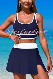 Fashion Contrast Color Stretch Sports Two-piece Bikini Swimsuit