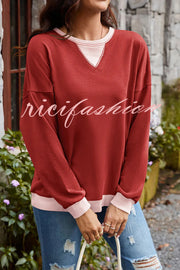 Fashionable Contrasting Color Loose Long-sleeved Casual Sweatshirt