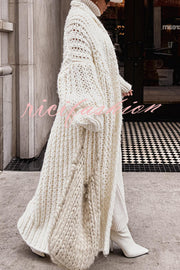 Embrace The Cold Solid Color Long Sleeve Knitted Loose Maxi Cardigan