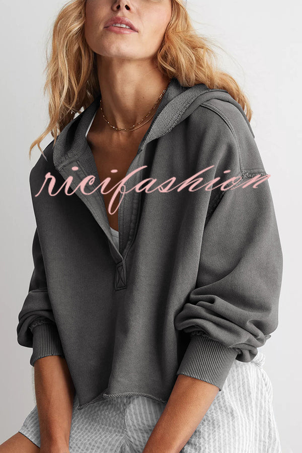 Solid Color Casual Long Sleeve Loose Hooded Sweatshirt