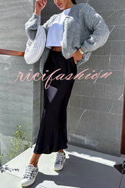 Solid Color Casual Long Sleeve Knitted Cardigan