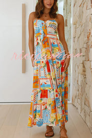 Radiant As Always Unique Print Front Tie-up Slip Maxi Dress