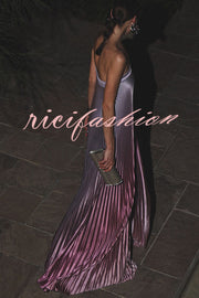 Gorgeous Styling Satin Pleated Elastic Bust Strapless A-line Gown Maxi Dress