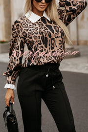 Leopard Print Lapel Long Sleeve Casual Shirt