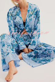 Unique Printed Lounge Long-sleeved Shirt and Elastic Waisted Baggy Pants Set