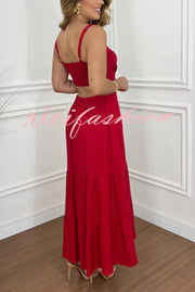 Solid Color Sleeveless Pleated Back Waist-baring Maxi Dress