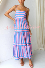 Beachy Dreams Striped Print Back Smocked Pocket A-line Slip Midi Dress