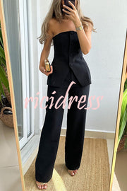 Extra Dose of Confidence Off Shoulder Button Top and Straight Pants Set