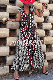 Fresh Breeze Ethnic Unique Print Ruffle Sleeve A-line Maxi Dress