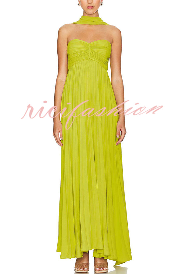 Exquisite Princess Pleated Off Shoulder with Scarf Party Maxi Dress