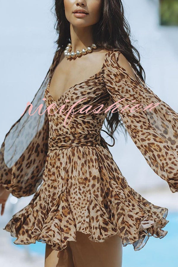 Worthy of Praise Chiffon Long Balloon Slit Sleeve Back Lace-up Mini Dress